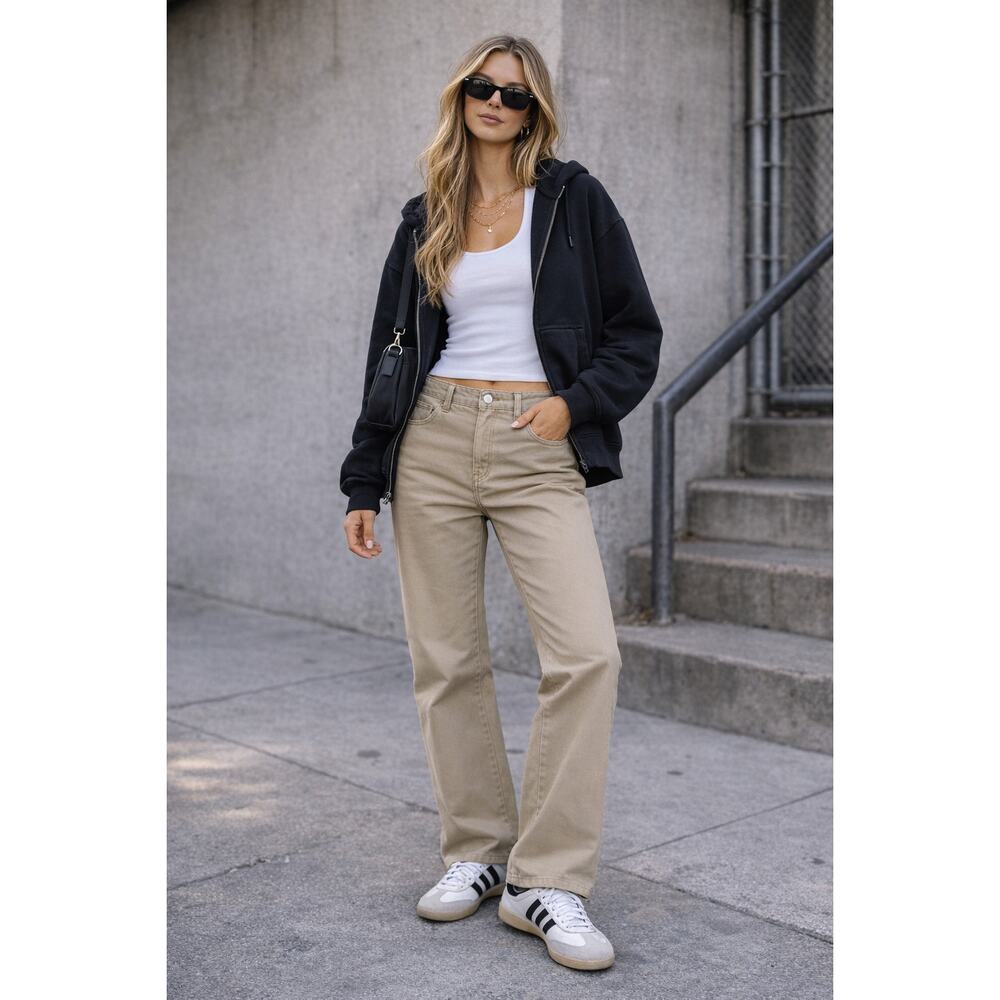 Dickies Khaki Straight Leg Work Pants Women High Rise Relaxed Fit Streetwear 11